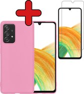 Samsung Galaxy A33 Hoesje Siliconen Case Cover Met Screenprotector - Samsung Galaxy A33 Hoesje Cover Hoes Siliconen Met Screenprotector - Licht Roze