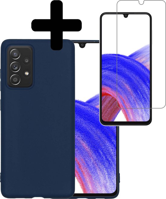 Hoesje Geschikt voor Samsung A33 Hoesje Siliconen Case Met Screenprotector - Hoes Geschikt voor Samsung Galaxy A33 Hoes Siliconen - Donkerblauw