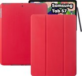 Samsung Galaxy Tab S7 Hoes - Rood Smart Folio Cover met Samsung S Pen Vakje - SM-T870 Tab S7 Hoesje Case Cover
