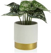 Pico NL® Bloempot keramisch wit - Bloempot voor binnen en buiten - Bloempot goud - 13,5 x 14 x 13,5 cm