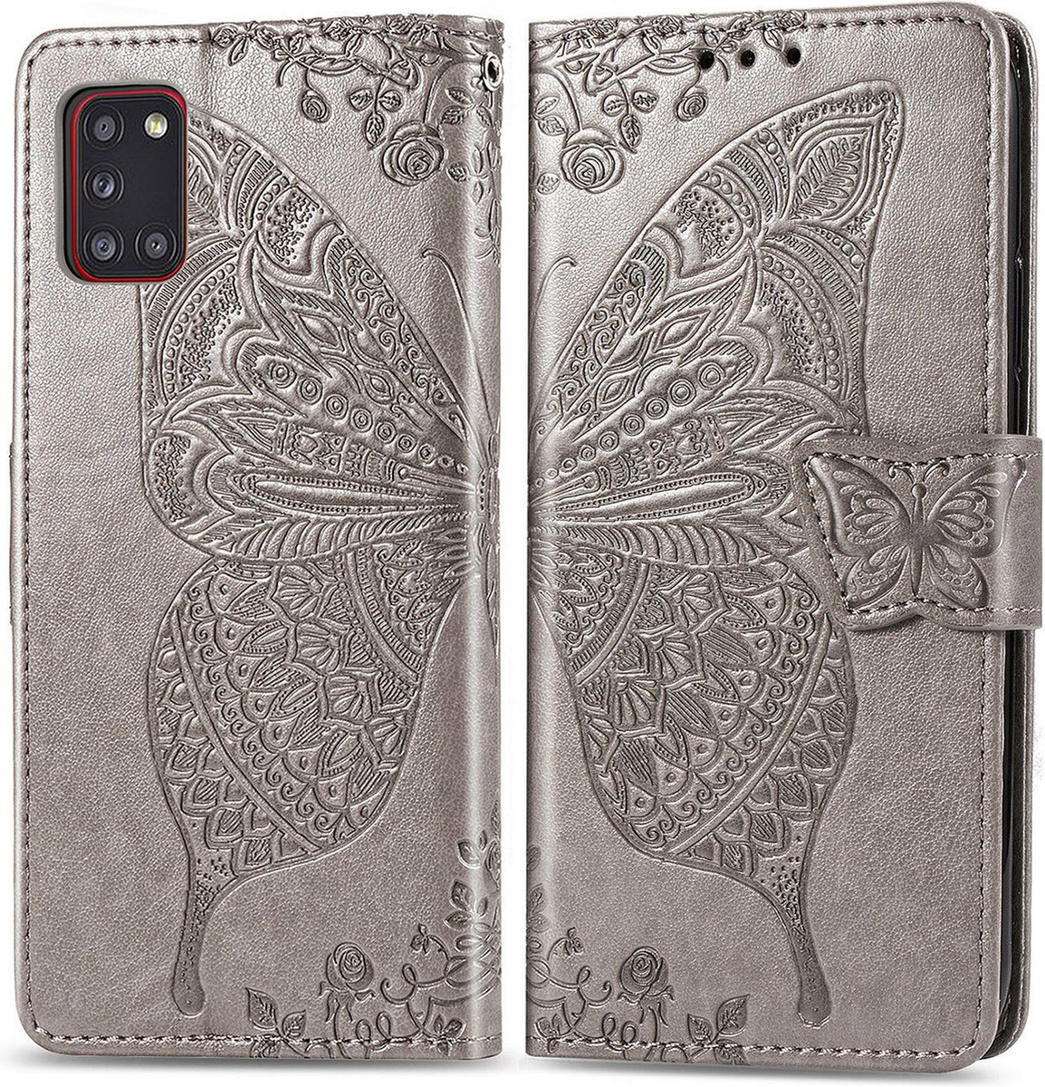 Bookcase geschikt voor Samsung Galaxy A31 - Grijs - Vlinder - Portemonnee Hoesje