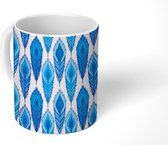 Mok - Koffiemok - Pauw - Patronen - Veer - Blauw - Mokken - 350 ML - Beker - Koffiemokken - Theemok