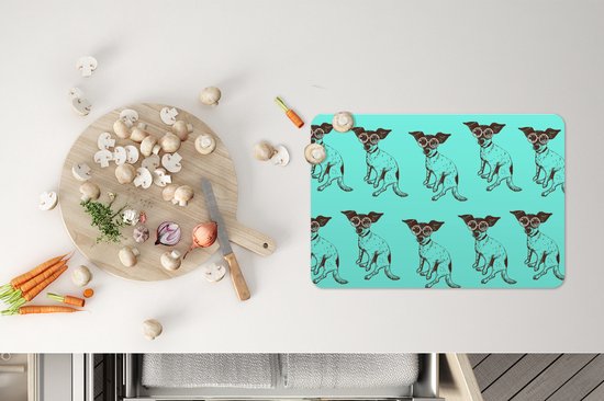 Placemat - Placemats kunststof - Jack Russell - Hond - Patronen - Bril - 45x30 cm - 6 stuks - Hittebestendig - Anti-Slip - Onderlegger - Afneembaar