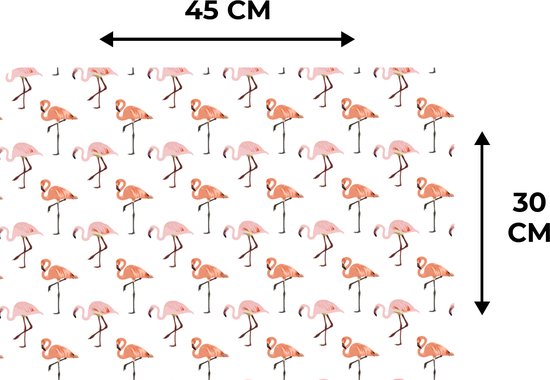 Set de table 45x30 cm avec motif blanc de flamants roses debout.