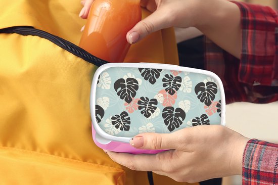 Lunch box Rose - Lunch box - Boîte à pain - Feuilles - Monstera - Hawaii - Motifs - 18x12x6 cm - Enfants - Fille