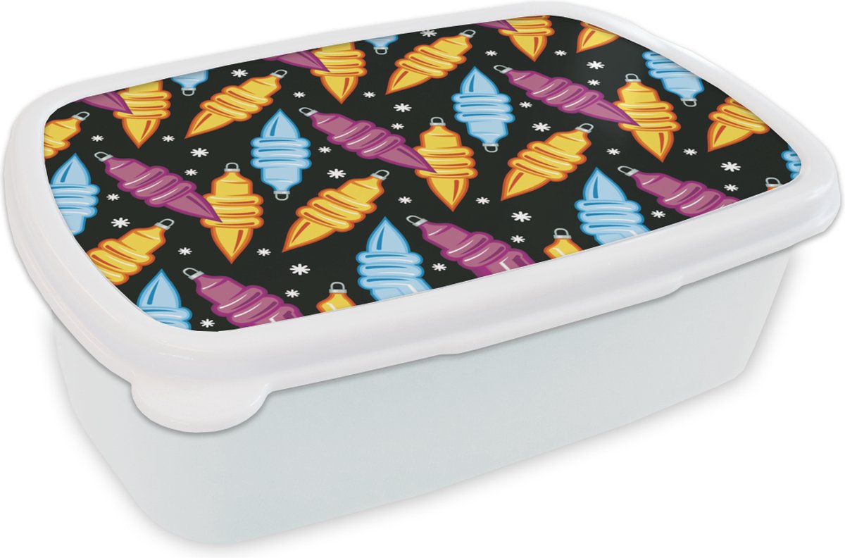 Broodtrommel Wit - Lunchbox - Brooddoos - Kerst - Patronen - Lamp - 18x12x6 cm - Volwassenen