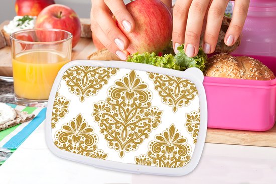 Lunch box Rose - Lunch box - Boîte à pain - Vintage - Fleurs - Or - Motifs - 18x12x6 cm - Enfants - Fille