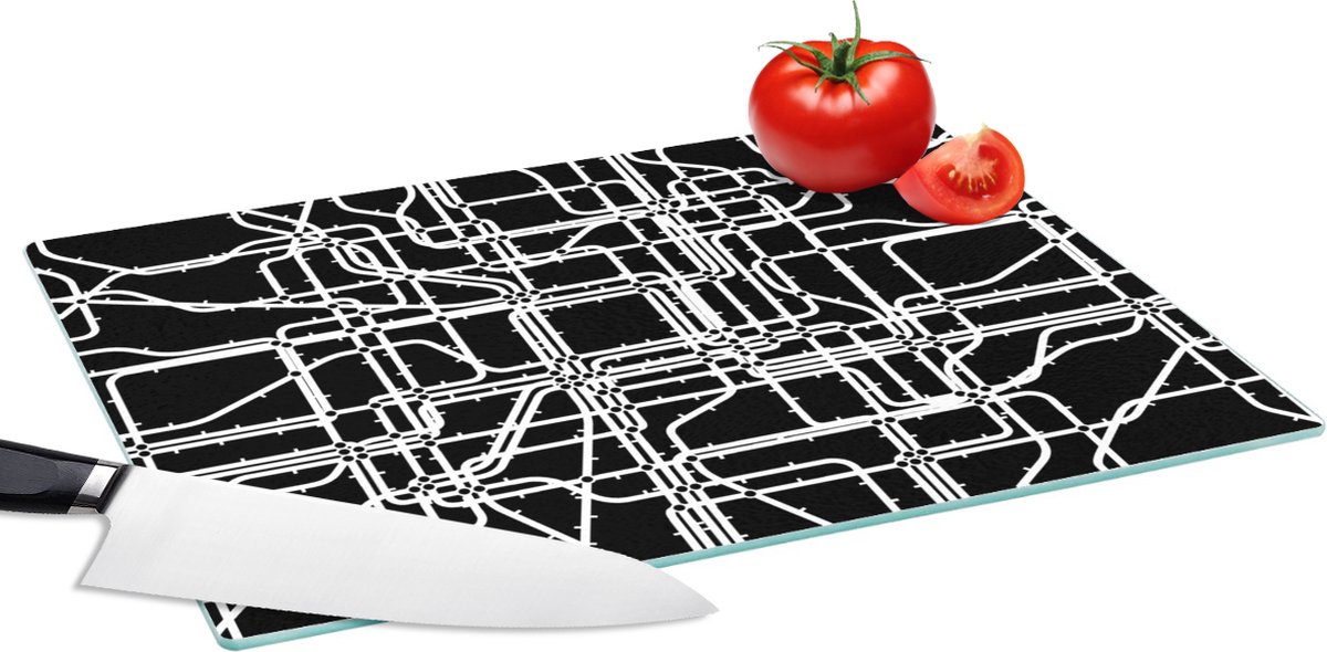 Glazen Snijplank - 39x28 - Netwerk - Patronen - Zwart Wit - Computer - Snijplanken Glas