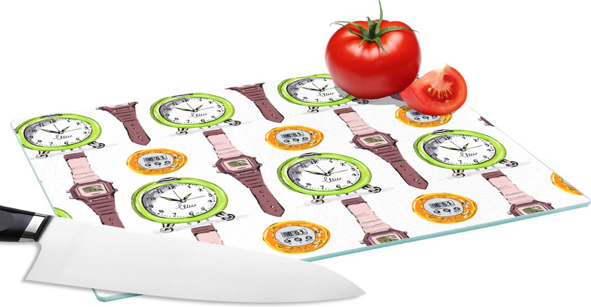 Glazen Snijplank - 28x20 - Wekker - Horloges - Stopwatch - Patronen - Snijplanken Glas