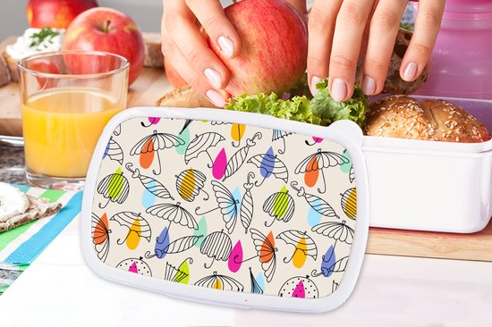 Lunch box Wit - Lunch box - Boîte à pain - Pastel - Parapluie - Motifs - 18x12x6 cm - Adultes