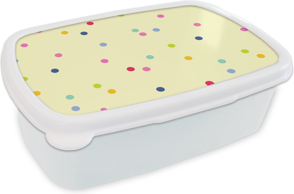 Broodtrommel Wit - Lunchbox - Brooddoos - Confetti - Patronen - Pastel - 18x12x6 cm - Volwassenen