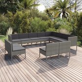 12-delige Loungeset met kussens poly rattan grijs