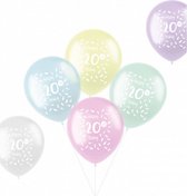 ballonnen Happy 20th Bday pastel 33 cm latex 6 stuks