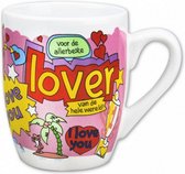 mok cartoon-stijl lover keramiek 325 ml roze/wit