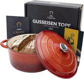 Gietijzeren Pan Chefarone 4.7L - Braadpan Inclusief Deksel - Kookpan voor alle Warmtebronnen - Kookpot Ø 26CM - Geëmailleerd Rood