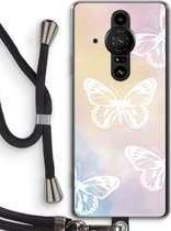 Case Company® - Sony Xperia Pro-I hoesje met Koord - White butterfly - Telefoonhoesje met Zwart Koord - Bescherming aan alle Kanten en Over de Schermrand