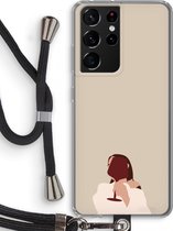 Case Company® - Samsung Galaxy S21 Ultra hoesje met Koord - I drink wine - Telefoonhoesje met Zwart Koord - Bescherming aan alle Kanten en Over de Schermrand