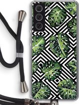 Case Company® - Samsung Galaxy S21 FE hoesje met Koord - Geometrische jungle - Telefoonhoesje met Zwart Koord - Bescherming aan alle Kanten en Over de Schermrand