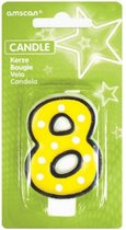 verjaardagskaars 8 - Dots & Black Border 7,6 cm geel