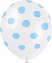 ballonnen stippen 30 cm 6 stuks wit/blauw