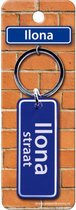 sleutelhanger straatnaam Ilona 9 cm staal blauw