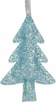 hangdecoratie boom glitter 11,5 x 28 cm polyester blauw