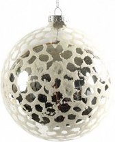 kerstbal Clara 8 cm glas zilver/wit
