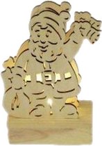 kerstfiguur kerstman led 10 x 8 x 4,2 cm hout naturel