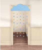 deurgordijn babyshower 190 x 96 cm karton lichtblauw/goud