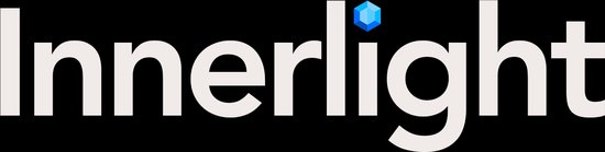 Logo Innerlight avec texte blanc et un cube bleu.