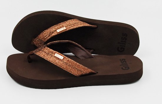 Giliss Teen Slippers dames - DOUBLER BROWN - Red-metal glans strap