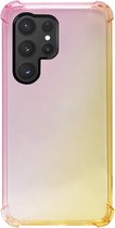 ADEL Siliconen Back Cover Softcase Hoesje Geschikt voor Samsung Galaxy S22 Ultra - Kleurovergang Roze Geel