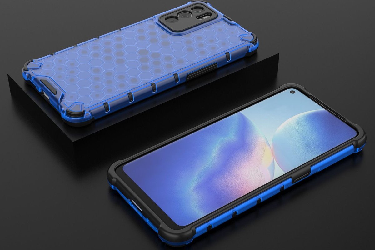Mobigear Hoesje geschikt voor OPPO Reno 6 5G Telefoonhoesje Hardcase | Mobigear Honeycomb Backcover Shockproof | Schokbestendig Reno 6 5G Telefoonhoesje | Anti Shock Proof - Blauw