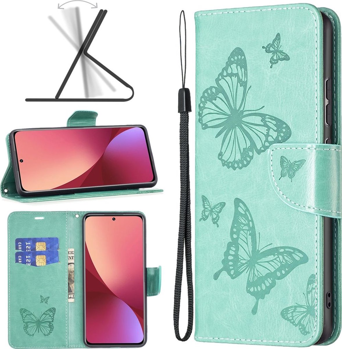 Mobigear Telefoonhoesje geschikt voor Xiaomi 12X Hoesje | Mobigear Butterfly Bookcase Portemonnee | Pasjeshouder voor 3 Pasjes | Telefoonhoesje voor Pinpas / OV Kaart / Rijbewijs - Groen