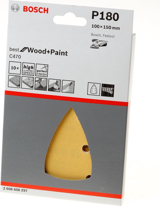 Bosch 2608901118 EXPERT Schuurvel C470 Best for Wood and Paint, 100 x 150 mm, korrel 180, 7 gaten, 10x - Bosch