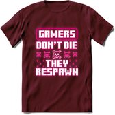 Gamers don't die pixel T-shirt | Neon Roze | Gaming kleding | Grappig game verjaardag cadeau shirt Heren – Dames – Unisex | - Burgundy - XL