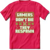 Gamers don't die pixel T-shirt | Neon Groen | Gaming kleding | Grappig game verjaardag cadeau shirt Heren – Dames – Unisex | - Roze - M