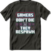 Gamers don't die pixel T-shirt | Gaming kleding | Grappig game verjaardag cadeau shirt Heren – Dames – Unisex | - Donker Grijs - S