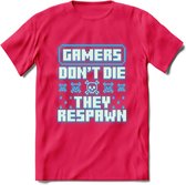 Gamers don't die pixel T-shirt | Neon Blauw | Gaming kleding | Grappig game verjaardag cadeau shirt Heren – Dames – Unisex | - Roze - M