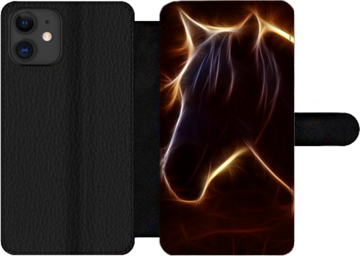 Telefoonhoesje Geschikt voor iPhone 12 Pro Max telefoonhoesje - Paard - Contour - Licht - Met vakjes - Wallet case met magneetsluiting