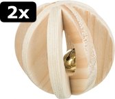 2x # SPEELBAL HOUT MET BEL 6CM