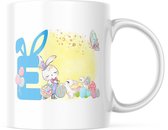 Paas Mok konijnen oren pasen E blauw | Paas cadeau | Pasen | Paasdecoratie | Pasen Decoratie | Grappige Cadeaus | Koffiemok | Koffiebeker | Theemok | Theebeker