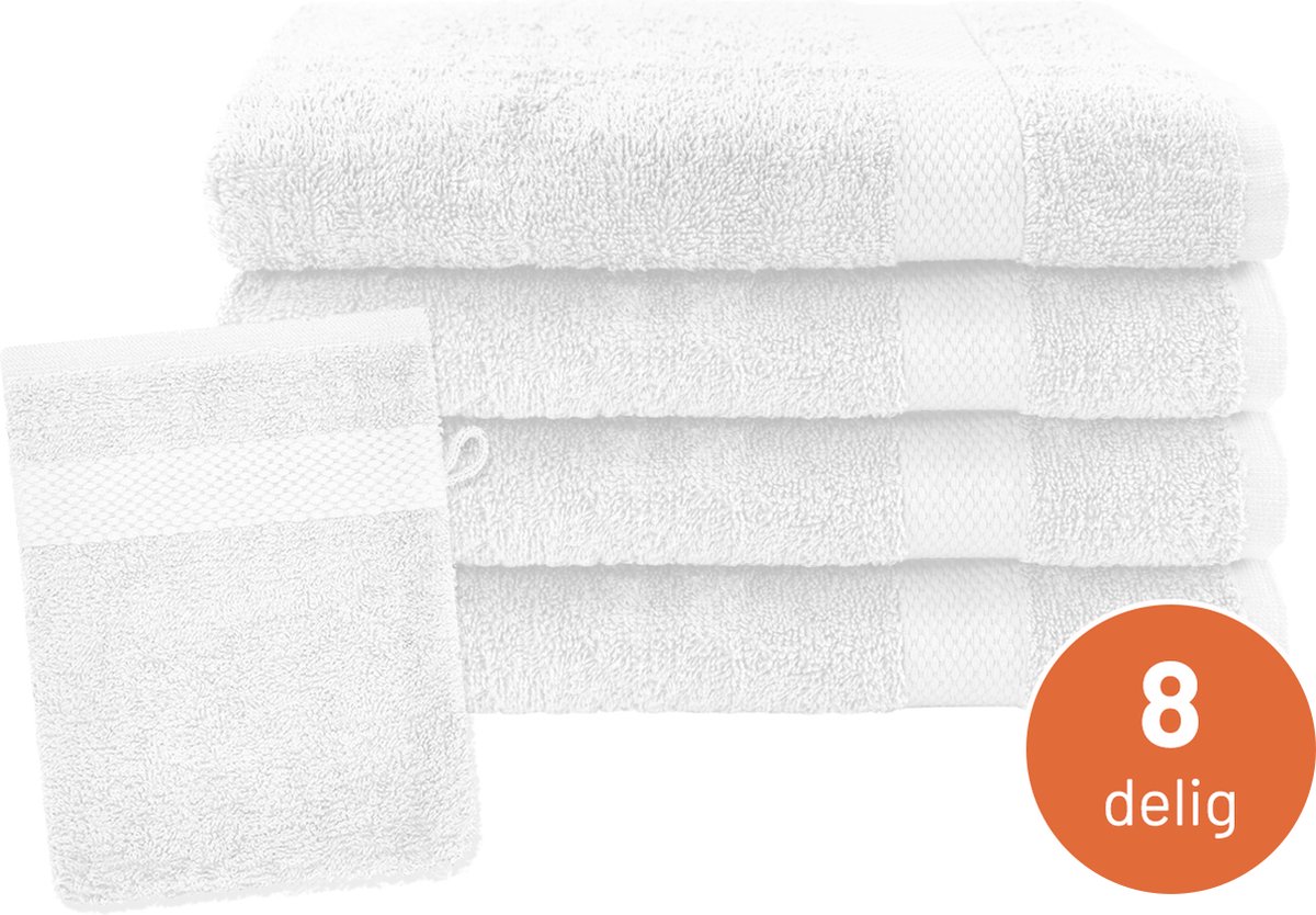EM Bath Wit Set van 4 x Handdoek 50 x 100 cm + 4 x Washand 16 x 21cm