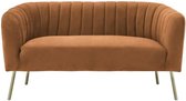 Retro 2-zitsbank - Terracotta fluweel en massief houtstructuur - L 167 x D 70 x H 71 cm - MATHIS