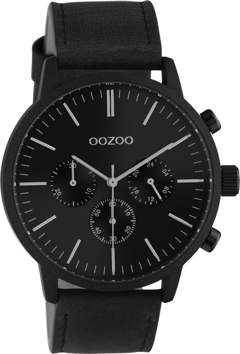 OOZOO Timepieces - Zwarte horloge met zwarte leren band - C10919 - Ø45