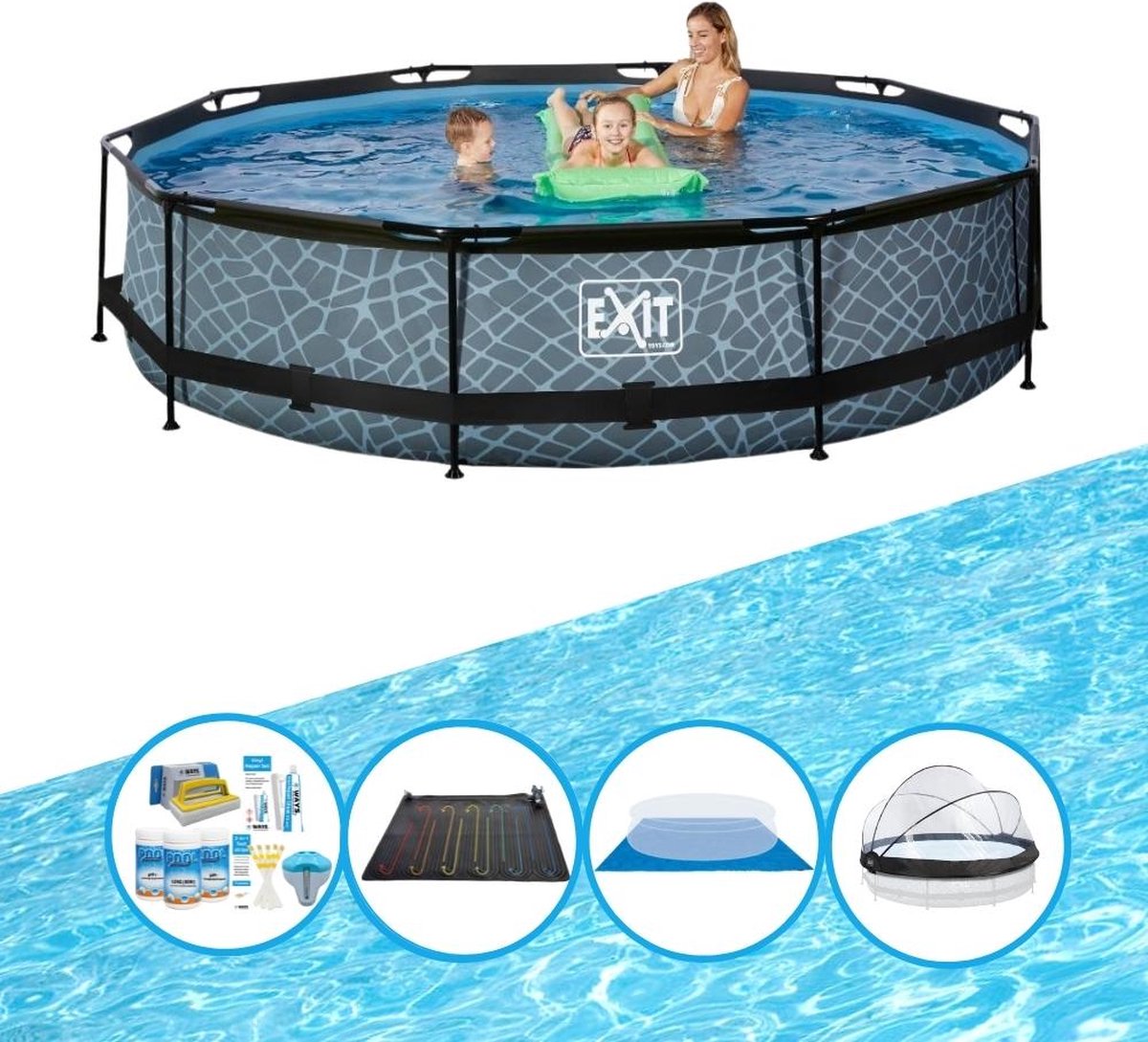 EXIT Zwembad Stone Grey - ø360x76 cm - Frame Pool - Met bijbehorende accessoires