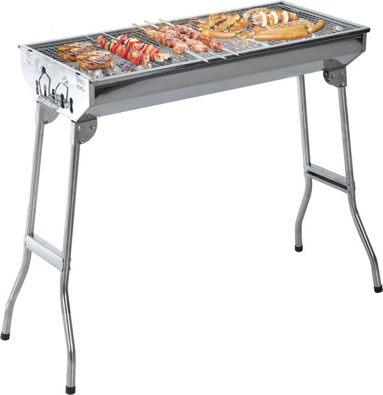 Roestvrijstalen houtskoolgrill, XXL houtskoolgrill, grote opvouwbare BBQ BBQ, met BBQ stalen grill, voor barbecue in de tuin, picknick, camping