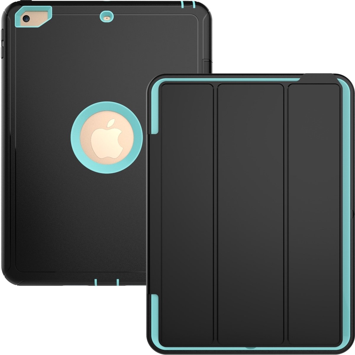 Mobigear Tablethoes geschikt voor Apple iPad 5 (2017) Hoes | Mobigear Tri-Fold Folio Bookcase - Zwart / Turquoise