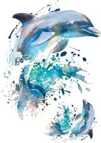 Dolfijnen Strijk Applicatie 20.3 cm / 28.8 cm / Blauw Grijs