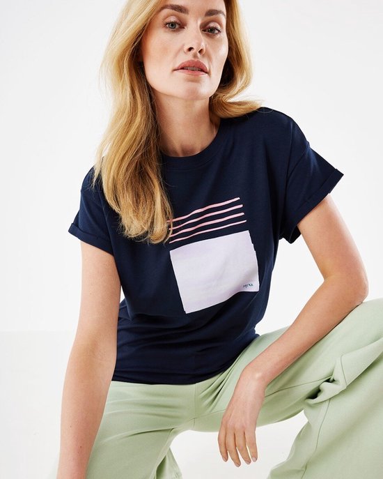 Loose Fit Printed T-shirt Dames - Navy - Maat L